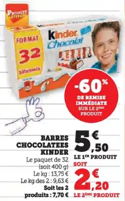 Hyper U Barres chocolatees kinder offre