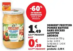 Hyper U Dessert fruitier pomme nature sans sucres ajoutes andros offre