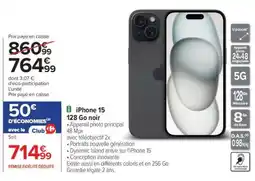 Carrefour iPhone 15 128 Go noir offre