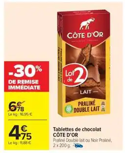 Carrefour Market TABLETTES DE CHOCOLAT CÔTE D'OR offre