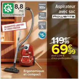 Carrefour Market ASPIRATEUR AVEC SAC ROWENTA offre