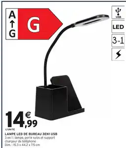 Intermarché Lampe LED de bureau 3EN1 USB offre