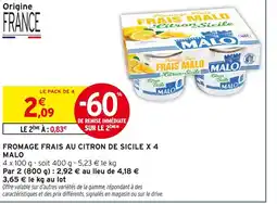 Intermarché MALO Fromage frais au citron de Sicile x 4 offre