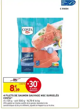 Intermarché COSTA 4 filets de saumon sauvage msc surgelés offre