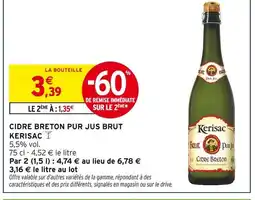 Intermarché KERISAC Cidre Breton pur jus brut offre