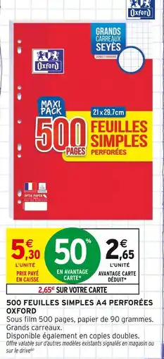 Intermarché Oxford 500 feuilles simples A4 perforées offre