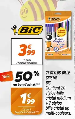 Netto BIC 27 STYLOS-BILLE CRISTAL offre
