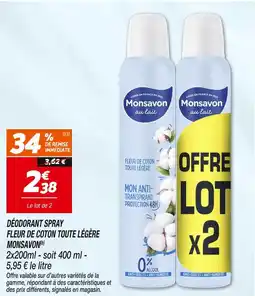 Netto MONSAVON Déodorant spray fleur de coton toute légère offre