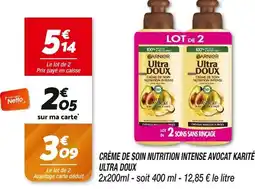 Netto ULTRA DOUX Crème de soin nutrition intense avocat karité Ultra Doux offre