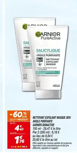 Netto GARNIER SKINACTIVE Nettoyant exfoliant masque 3en1 argile purifiante offre
