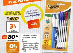 Netto BIC 2 stylos-bille 4 couleurs + 5 stylos-bille cristal offre