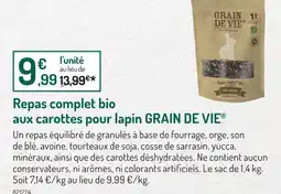 Botanic GRAIN DE VIE Repas complet bio aux carottes pour lapin offre