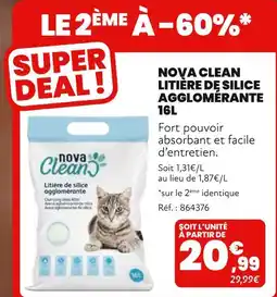 Animalis Nova Clean Litière de silice agglomérante 16L offre