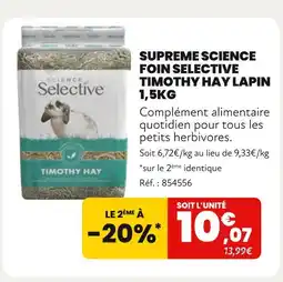 Animalis SUPREME SCIENCE Foin Selective Timothy Hay Lapin 1,5kg offre