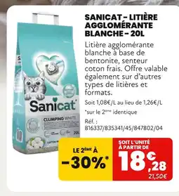 Animalis Sanicat Litière agglomérante blanche - 20L offre