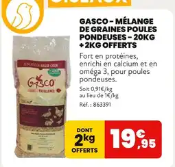 Animalis Gasco Mélange de graines poules pondeuses - 20kg + 2kg offerts offre