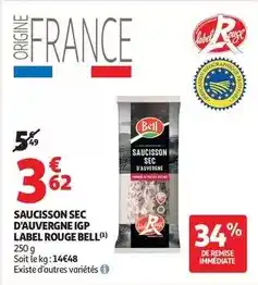 Auchan Supermarché Label rouge - saucisson sec d'auvergne igp offre