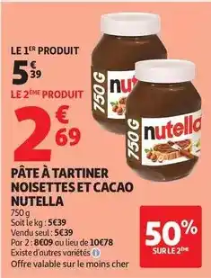 Auchan Supermarché Ferrero rocher - pâte à tartiner noisettes et cacao nutella offre