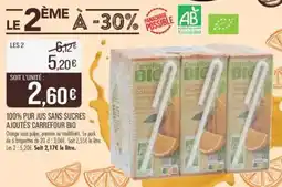 Match 100% pur jus sans sucres ajoutés carrefour bio offre
