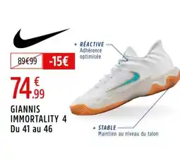 Intersport NIKE Giannis immortality 4 du 41 au 46 offre