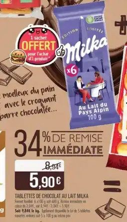 Match Tablettes de chocolat au lait milka offre