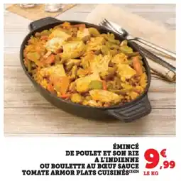 U Express Émincé de poulet et son riz a l'indienne ou boulette au boeuf sauce tomate armor plats cuisinés offre