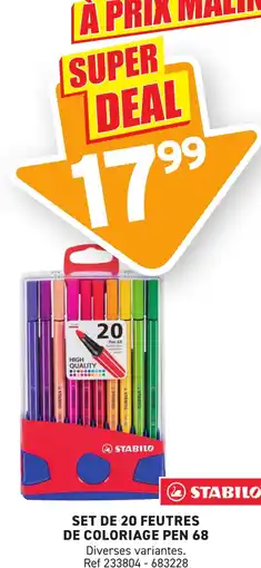 Trafic STABILO Set de 20 feutres de coloriage pen 68 offre