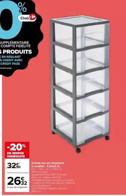 Carrefour Grande tour de rangement à roulettes - tiroirs xl offre