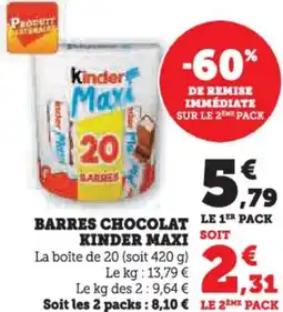 U Express Barres chocolat kinder maxi offre