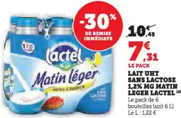 U Express Lait uht sans lactose 1,2% mg matin leger lactel offre