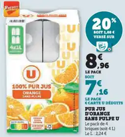 U Express Pur jus d'orange sans pulpe u offre