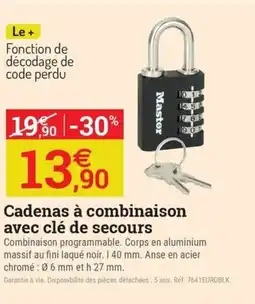 Espace emeraude Cadenas à combinaison avec clé de secours offre