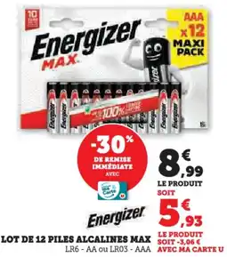 Hyper U Lot de 12 piles alcalines max offre