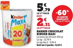 Hyper U Barres chocolat kinder maxi offre