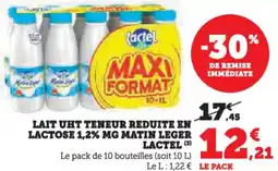 Hyper U Lait uht teneur reduite en lactose 1,2% mg matin leger lactel offre