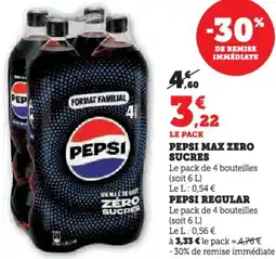 Hyper U Pepsi max zero sucres ou pepsi regular offre