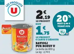 Hyper U Ravioli pur boeuf u offre