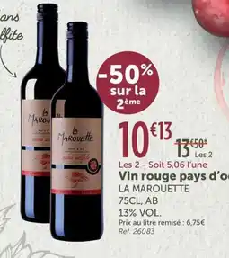 L'Eau Vive LA MAROUETTE Vin rouge pays d'oc offre