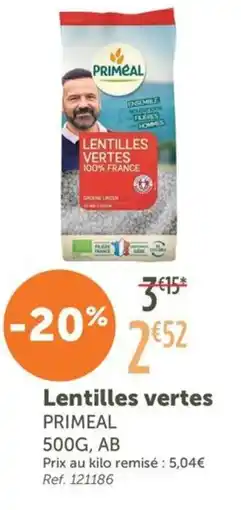 L'Eau Vive PRIMEAL Lentilles vertes offre