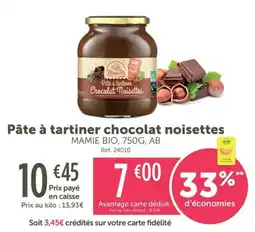 L'Eau Vive MAMIE BIO Pâte à tartiner chocolat noisettes offre