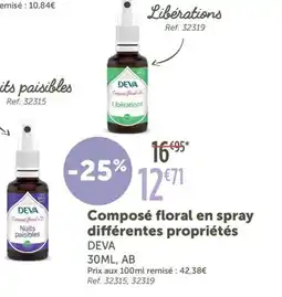 L'Eau Vive DEVA Composé floral en spray différentes propriétés offre