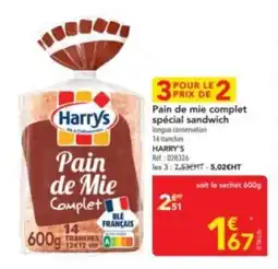 METRO HARRY'S Pain de mie complet spécial sandwich longue conservation 14 tranches offre