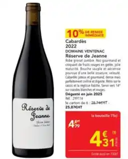 METRO DOMAINE VENTENAC Cabardès Réserve de Jeanne offre