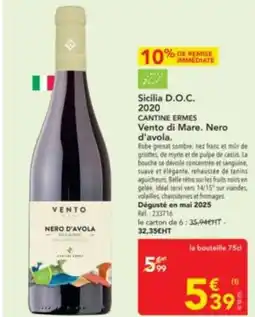 METRO CANTINE ERMES Sicilia D.O.C. Vento di Mare. Nero offre