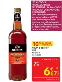 METRO NEGRITA Rhum pâtissier 40% 8 offre