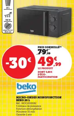Hyper U Micro-ondes monofonction beko 20 l offre