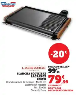 Hyper U Plancha equilibre lagrange 2000w offre