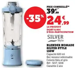 Hyper U Blender nomade silver style 150w offre