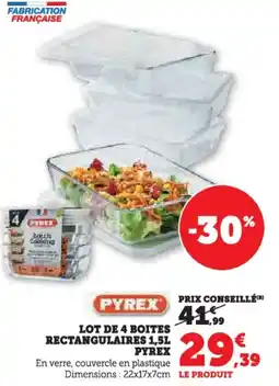 Hyper U Lot de 4 boites rectangulaires 1,5l pyrex offre
