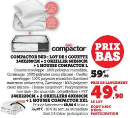 Hyper U Compactor bed lot de 1 couette 140x200cm +1 oreiller 60x60cm +1 housse compactor l offre
